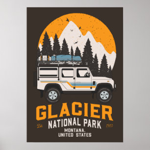 Vintage Glacier nationalpark Road Resa Montana Poster