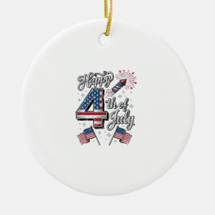 Vintage Glad 4:e Juli Patriotisk Eldshow Tröja Julgransprydnad Keramik