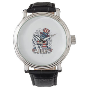 Vintage Glad 4:e Juli Patriotisk Hatt Vektor Des Armbandsur