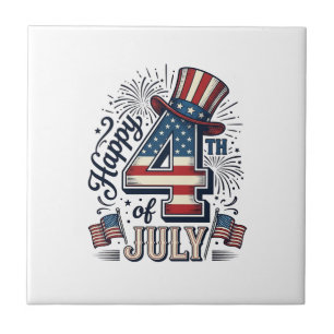 Vintage Glad 4:e Juli Patriotisk Hatt Vektor Des Kakelplatta