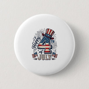 Vintage Glad 4:e Juli Patriotisk Hatt Vektor Des Knapp