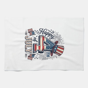 Vintage Glad 4:e Juli Patriotisk Hatt Vektor Des Kökshandduk