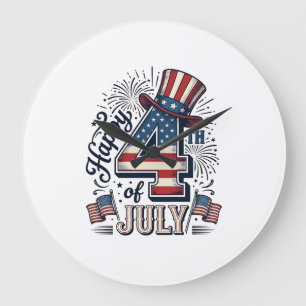 Vintage Glad 4:e Juli Patriotisk Hatt Vektor Des Stor Klocka