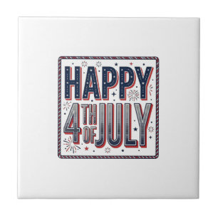 Vintage Glad 4:e juli Patriotisk T-shirt Design_1 Kakelplatta