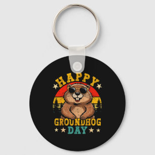 Vintage Glad Groundhog Day Djurälskare Män Kvinnor Nyckelring