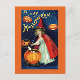 Vintage Glad Halloween Flicka Häxa Postkort Vykort