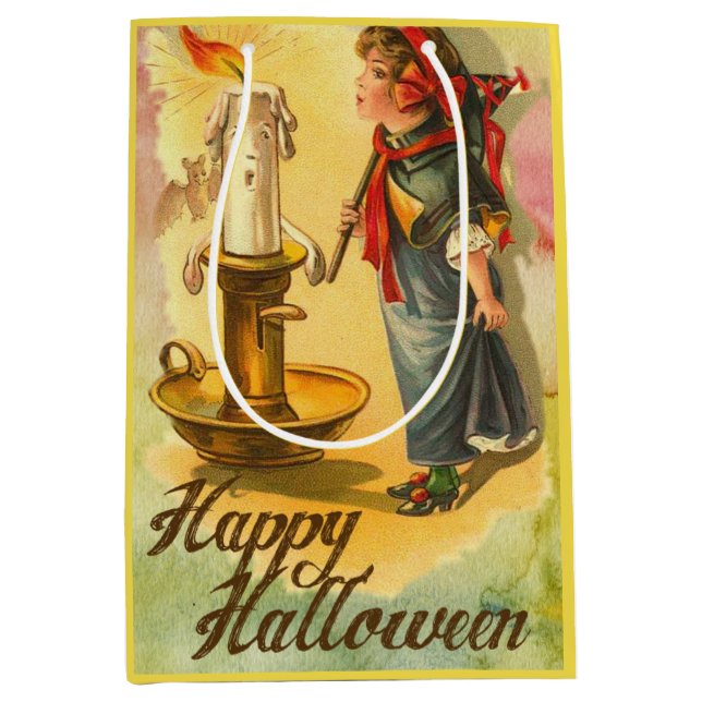 Vintage Glad Halloween-flicka som släcker ljus (Framsidan)