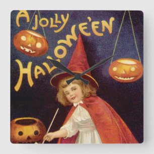 Vintage Glad Halloween-Häxa av Ellen Clapsaddle Fyrkantig Klocka