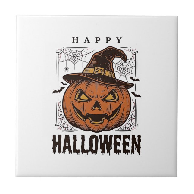 Vintage Glad Halloween Pumpa Gravyr Design_1 Kakelplatta (Framsidan)