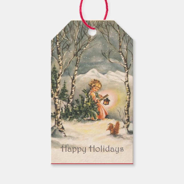 Vintage Glad helg Helgdag Presentetikett (Framsidan)