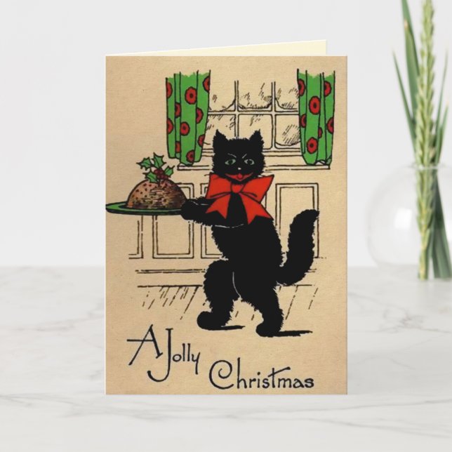 Vintage Glad Jul Katt Kort (Framsida)