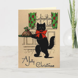 Vintage Glad Jul Katt Kort