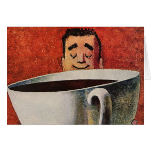 Vintage Glad Man Dricker Jätte Kopp Kaffe Hälsningskort