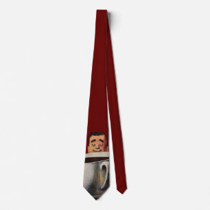 Vintage Glad Man Dricker Jätte Kopp Kaffe Slips
