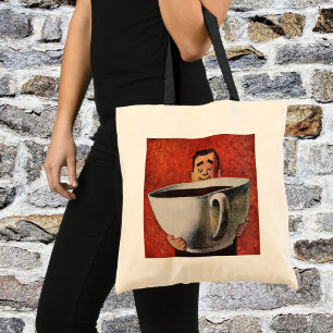 Vintage Glad Man Dricker JätteKopp Kaffe Tygkasse