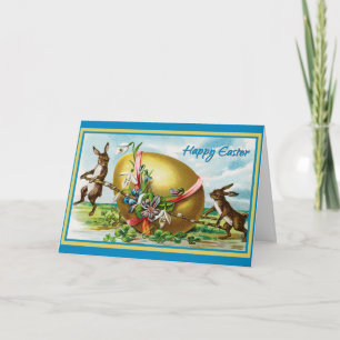 Vintage Glad påsk Bunny Rabbits Påskägg Kort
