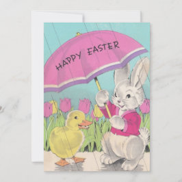 Vintage Glad påsk Chick Bunny Blommigt Julkort