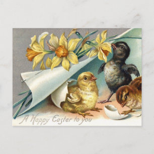 Vintage Glad påsk Chicken och Daffodils Helg Vykort