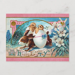 Vintage Glad påsk Cute Rabbit Chick Egg Vykort