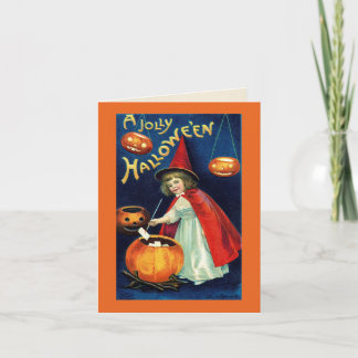 Vintage glada Halloween-flicka häxa Kort