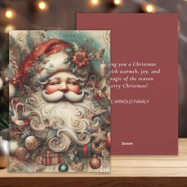 Vintage glada Santa Claus-ansikte presenterar  Julkort (Vintage Santa Claus Christmas greeting card )