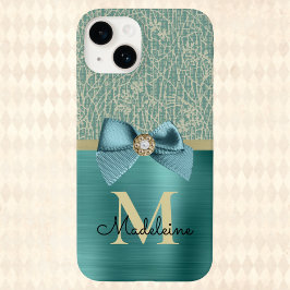 Vintage Glam Brushed Teal Textile Logrammed