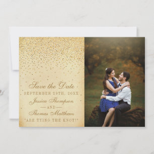 Vintage Glam Guld Confetti Bröllop Photo Spara Datumet