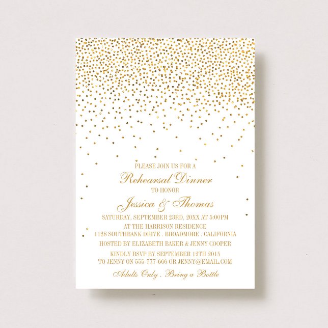Vintage Glam Guld Confetti Rehearsal Middag Inbjudningar (Skapare uppladdad)