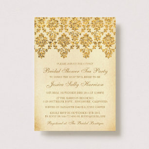 Vintage Glam Guld Damask Möhippa Inbjudningar