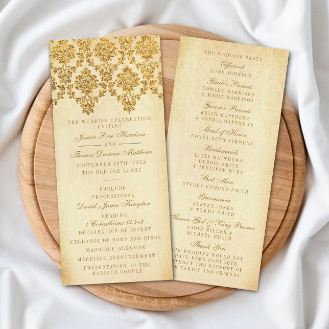 Vintage Glam Guld Damask Wedding Program (Skapare uppladdad)