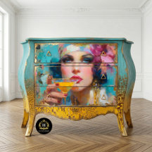 Vintage Glam Kvinna med Cocktail Decoupage