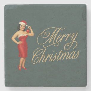 Vintage glam pin-up julflicka stenunderlägg
