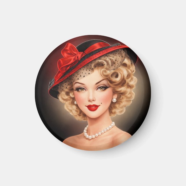  Vintage Glam Pin-Up Lady Magnet (Framsidan)