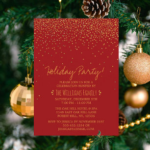 Vintage Glam Red & Guld Julfest Inbjudningar