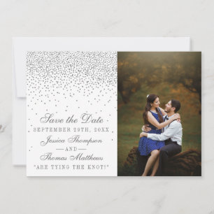 Vintage Glam Silver Confetti Bröllop Photo Spara Datumet