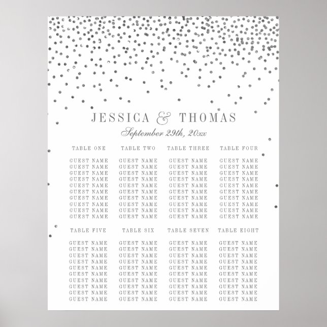 Vintage Glam Silver Confetti Bröllop sätesdiagram  Poster (Framsidan)