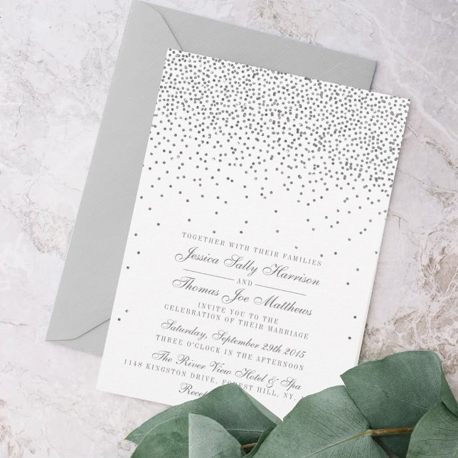 Vintage Glam Silver confetti bröllopsinbjudningar Inbjudningar (Skapare uppladdad)