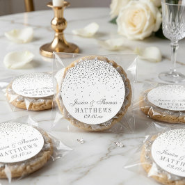 Vintage Glam Silver Konfetti Bröllopsdekaler Runt Klistermärke