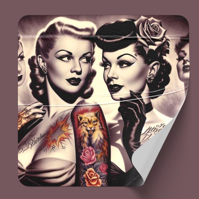 Vintage Glam Tattoo Pinup Underlägg Papper Kvadrat (Skapare uppladdad)
