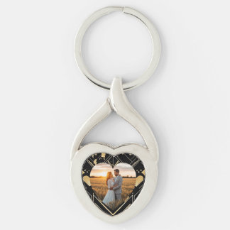 Vintage Glamor Art Deco Bröllop Metall Keychain Twisted Heart Silverfärgad Nyckelring