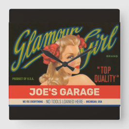 Vintage Glamor Girl Anpassningsbar Garage Fyrkantig Klocka