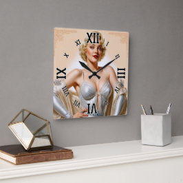 Vintage Glamor Hollywood Blonde Beauty Fyrkantig Klocka
