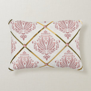 Vintage Glamor Ro Mauve Damask på White Linen Prydnadskudde