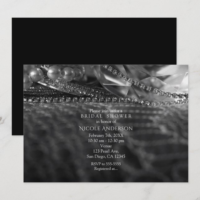 Vintage Glamour Diamanter & Pärlor Inbjudningar (Fram/baksida)