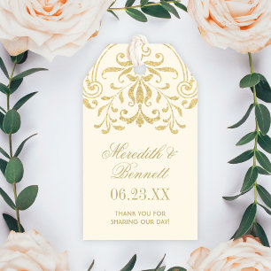 Vintage Glamour Elfenbensguld Monogram Bröllop Presentetikett