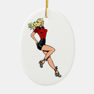 Vintage Glamour Flickan Bredvid, Blond Bomullsskön Julgransprydnad Keramik