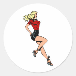 Vintage Glamour Flickan Bredvid, Blond Bomullsskön Runt Klistermärke
