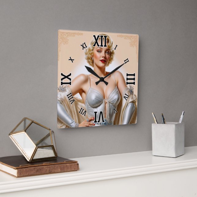 Vintage Glamour Hollywood Blond Skönhet Fyrkantig Klocka (Kontor)