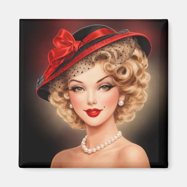 Vintage Glamour Pin-Up Dam Magnet (Framsidan)
