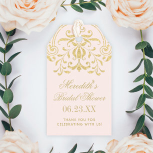 Vintage Glamour Rosa Guld Bröllopsdusch Presentetikett
